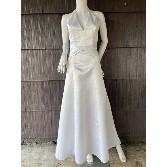 🔥Vintage Jessica McClintock Gunne Sax Halter Tie Neck Backless White Dress Sz 2